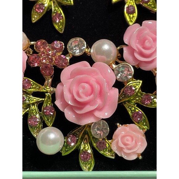 EVER FAITH Women's Austrian Crystal Simulated Pearl Rose Flower Leaf Necklace... - Picture 7 of 12